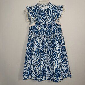 THML Dress Blue White Cap Sleeve Tiered Floral XS X Small Knee Length Loose